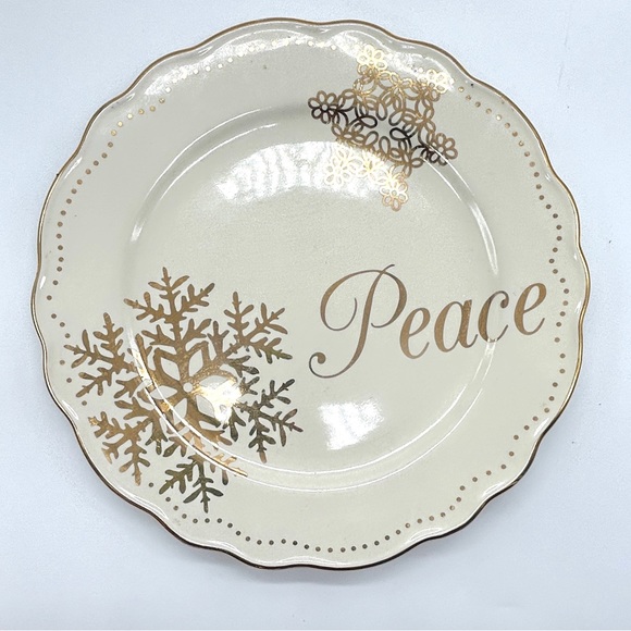 Cracker Barrel Season of Glory PEACE Dinner Plate Ivory/Gold Snowflake 8" - Picture 10 of 10